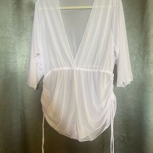 White Sheer V-Neck Blouse